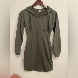 No Boundaries Olive Long Sleeve Hooded Dress